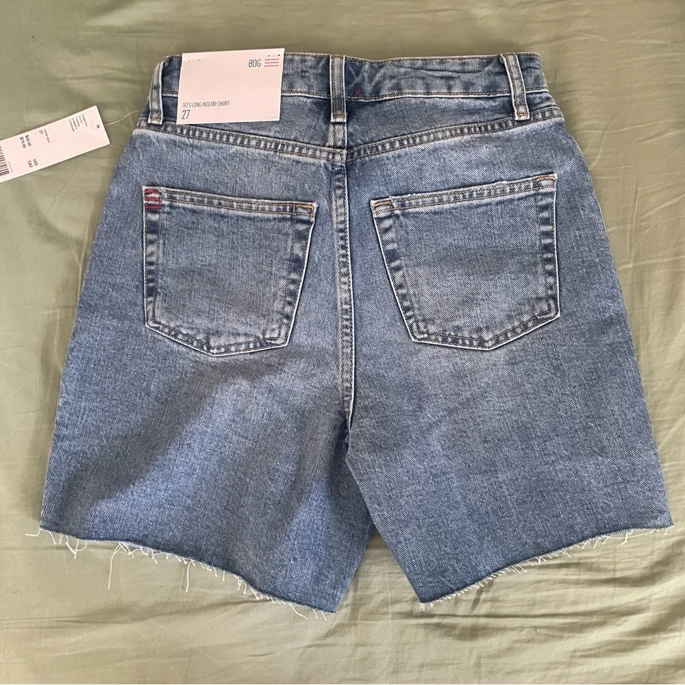 BDG 90s Denim High Rise Long Inseam Cutoff Dad Jean Shorts Light Medium Wash